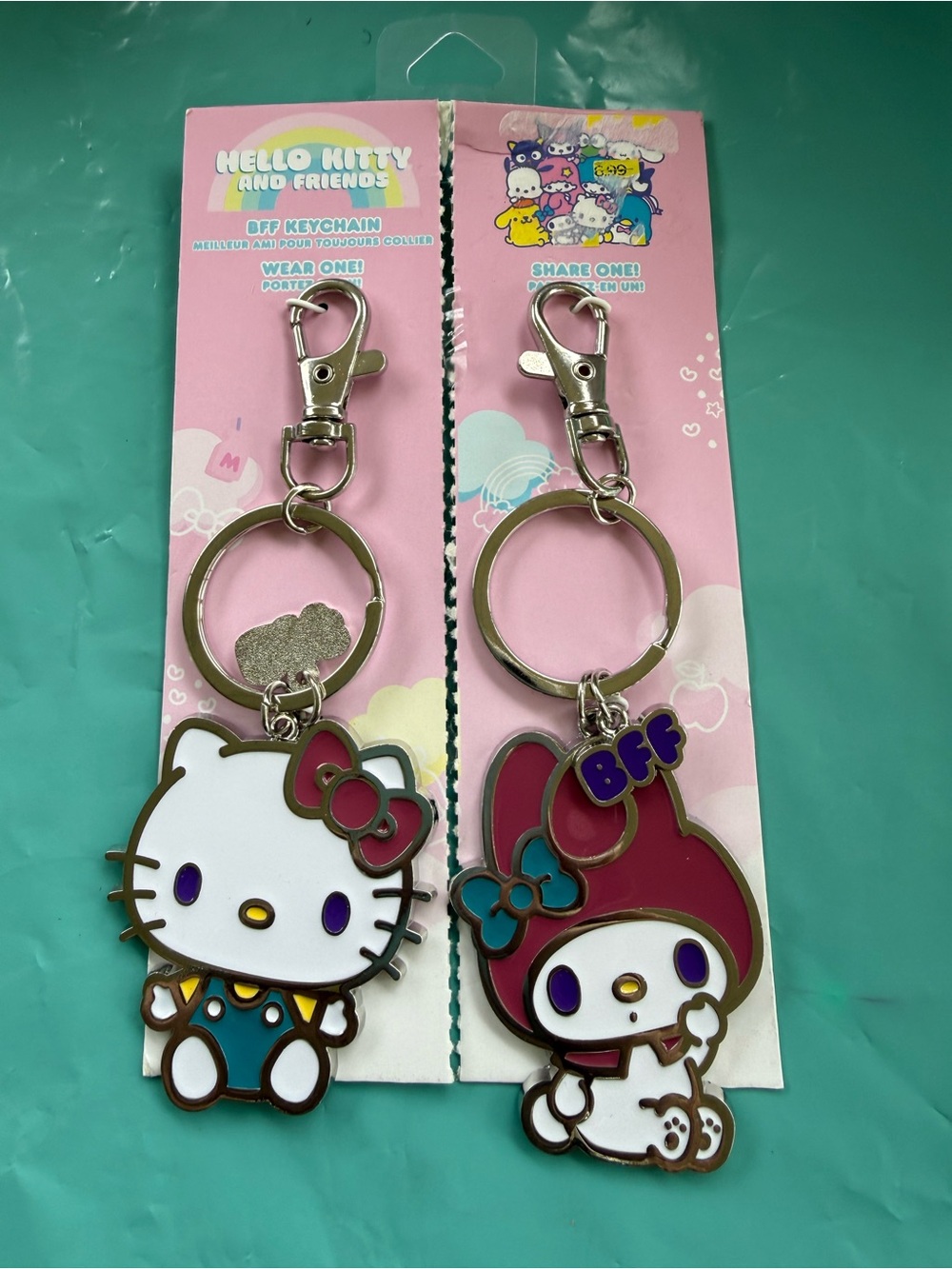Hello Kitty & My Melody BFF Keychain Set - White, Pink, Teal